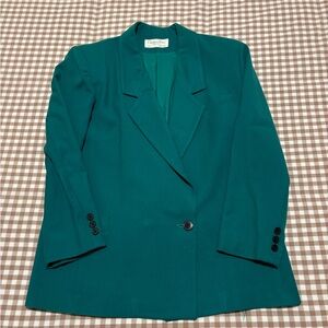 Christian Dior Vintage 100% Wool Teal Women's Blazer Structured Shoulders Chic